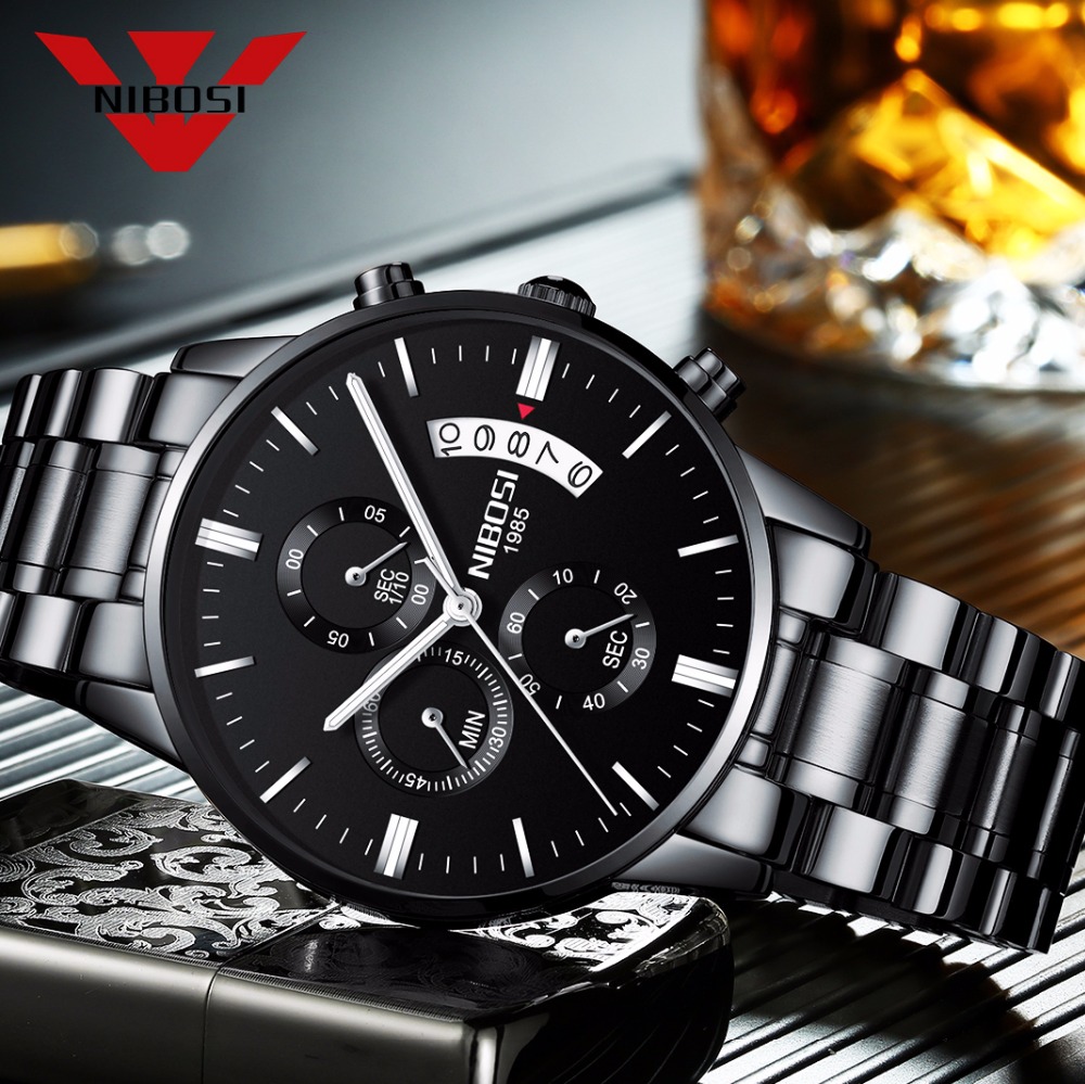 Luxury Watch Maker - NIBOSI Stainless Steel Black Quartz Watch