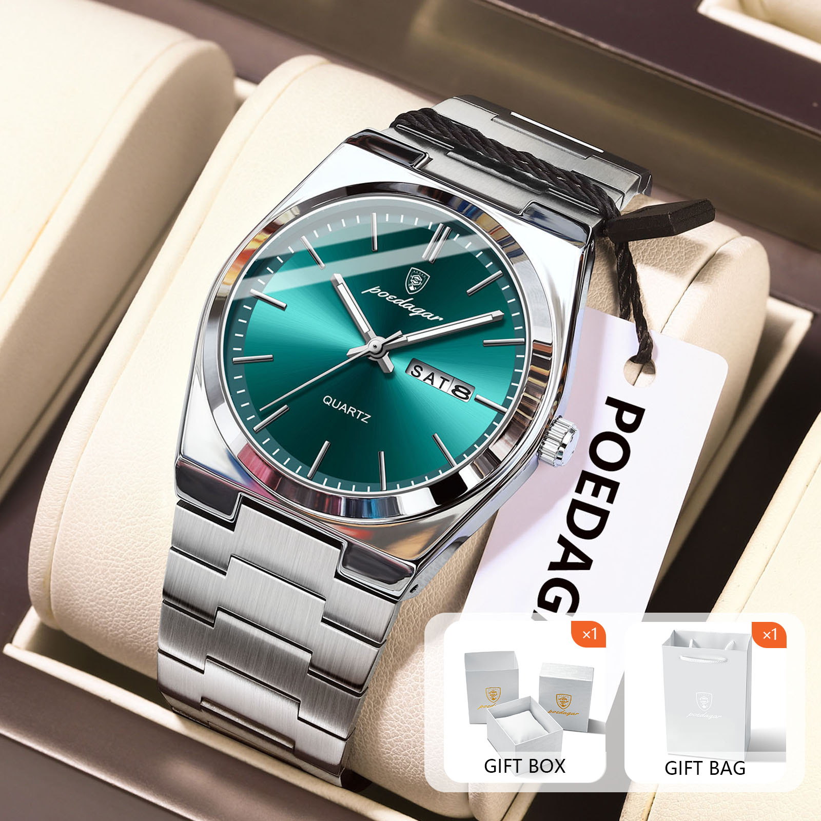 Luxury Watch Organizer For Men - POEDAGAR Original Quartz Men's Watches Waterproof